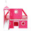 Lit simple mezzanine rose avec toboggan et tour - Bois massif, trois méthodes d'installation, pin de style Playhouse sur le thème du coin, pour rafraîchir la nuit