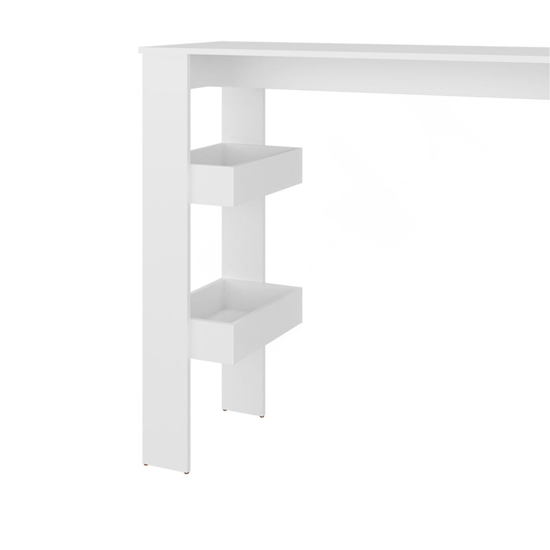 Table de bar blanche avec trois tablettes latérales ouvertes