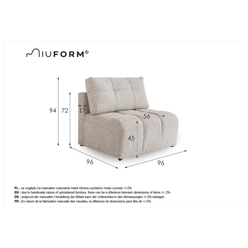 Lulu Upholstered Armless Chair, Beige