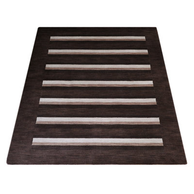 Silcott HAND KNOTTED LOOM WOOL ECO-FRIENDLY AREA RUGS  - Brown Beige Color, Contemporary Modern Design, High Pile Thick Handmade Anti Skid Rugs for Living Room 