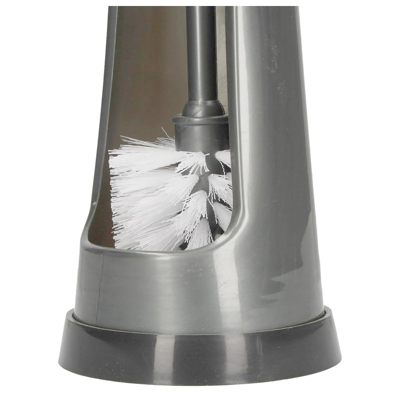 Brosse de cuvette de toilette grise en plastique de 15 po de long avec support