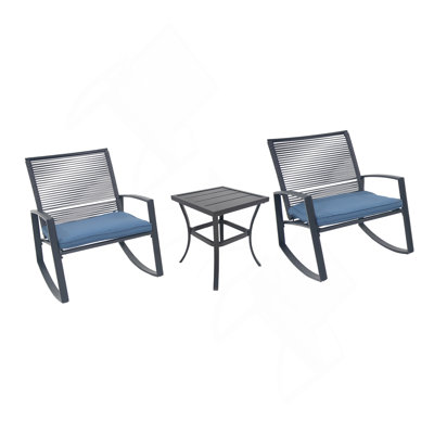 2-Person Outdoor Patio Bistro Metal Rocking Conversation Set With Table