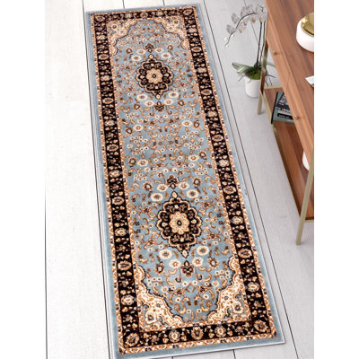 Belliere Medallion Kashan Light Blue Traditional Rug