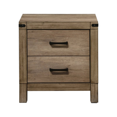 Table de chevet à deux tiroirs pour meubles de chambre à coucher en bois massif avec table de bout en mélamine brune et rustique