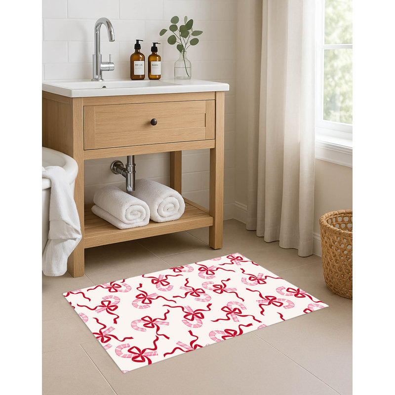 Tapis de bain Candycanes & Bows, Blanc / Blanc, Simple - L 24 po x l 17 po
