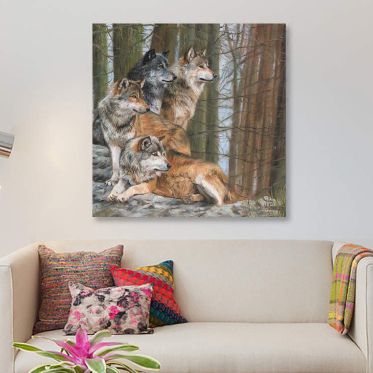 «Four Wolves», reproduction d'impression sur toile, H 12 po x l 12 po x P 0,75 po, Pas de tapis, Toile tendue