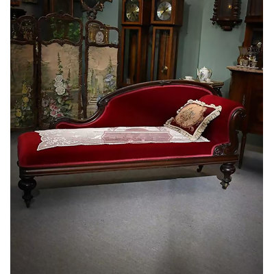 Chaise longue de style français en bois de bouleau et tissu rouge pour la chambre et le salon