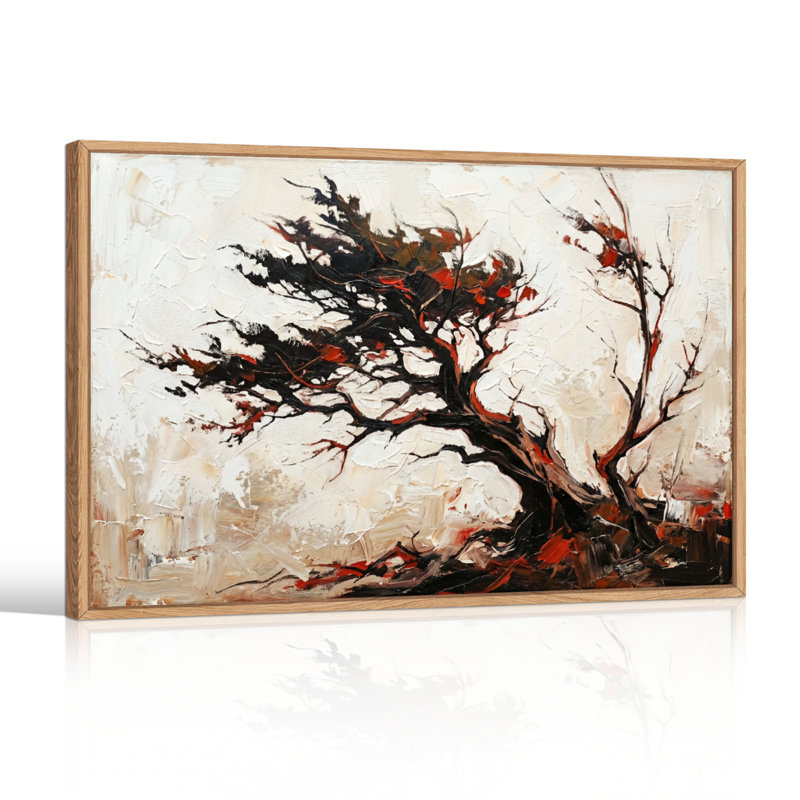 Ensemble de 1 tableau abstrait sur toile représentant un arbre, 36"H x 48"W, Natural