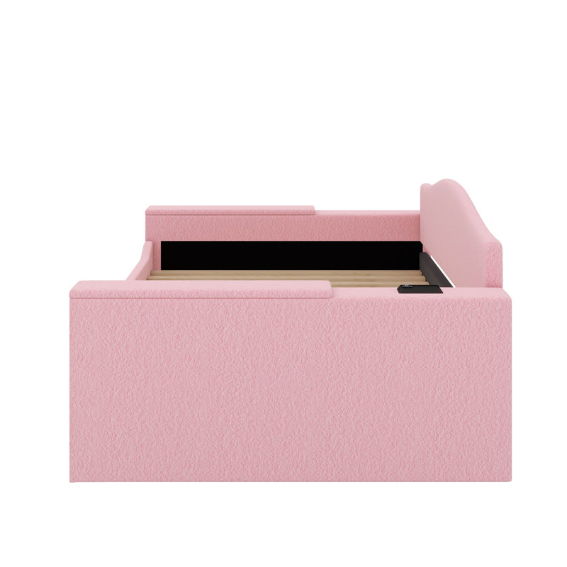 Lit de jour rembourré avec couchette, Lit double, Rose
