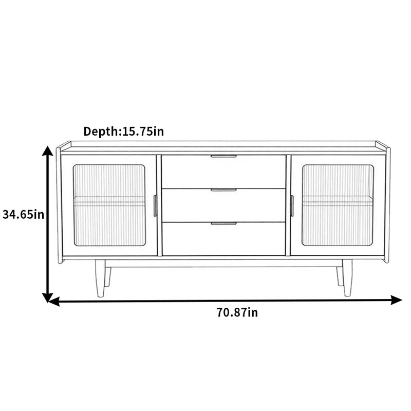 Modern Simple And Retro Sideboard, 34.65" H x 70.87" W x 15.75" D