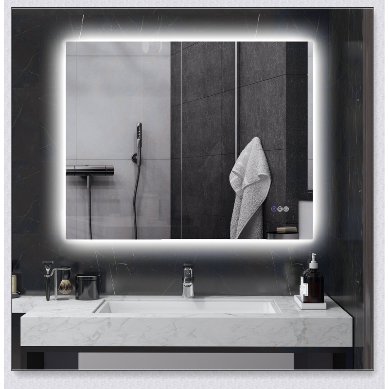 Miroir de salle de bain à DEL avec lumières, miroir à DEL rétroéclairé de 39 po x 32 po pour salle de bain avec antibuée, mémoire et température de couleur infinie, miroir de meuble-lavabo mural à intensité variable, placement horizontal / vertical