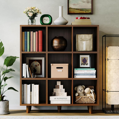 Bibliothèque à 9 cubes, bibliothèque ouverte à 3 niveaux avec finition en bois, rangement moderne pour bureau à domicile, salon, chambre à coucher
