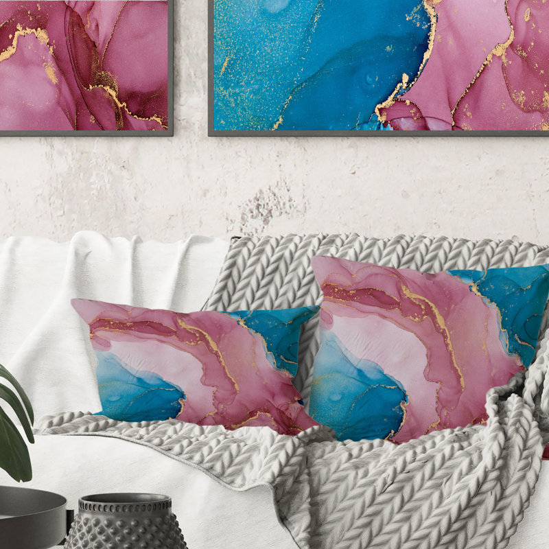Bleu et mauve, luxe, abstrait, art fluide I - Coussin décoratif moderne imprimé 12 po x 20 po