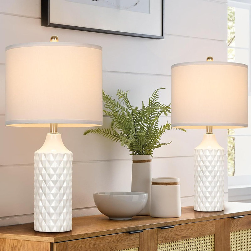 Ensemble de 2 lampes de table en céramique blanches, lampe de chevet moderne 25 po à 3 lumières pour table de chevet, lampe de table d'appoint, ampoules incluses