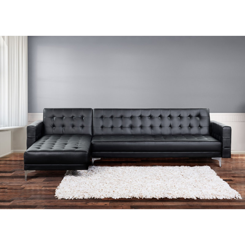 Delia 4 Seater Faux Leather Sofa Bed, Black