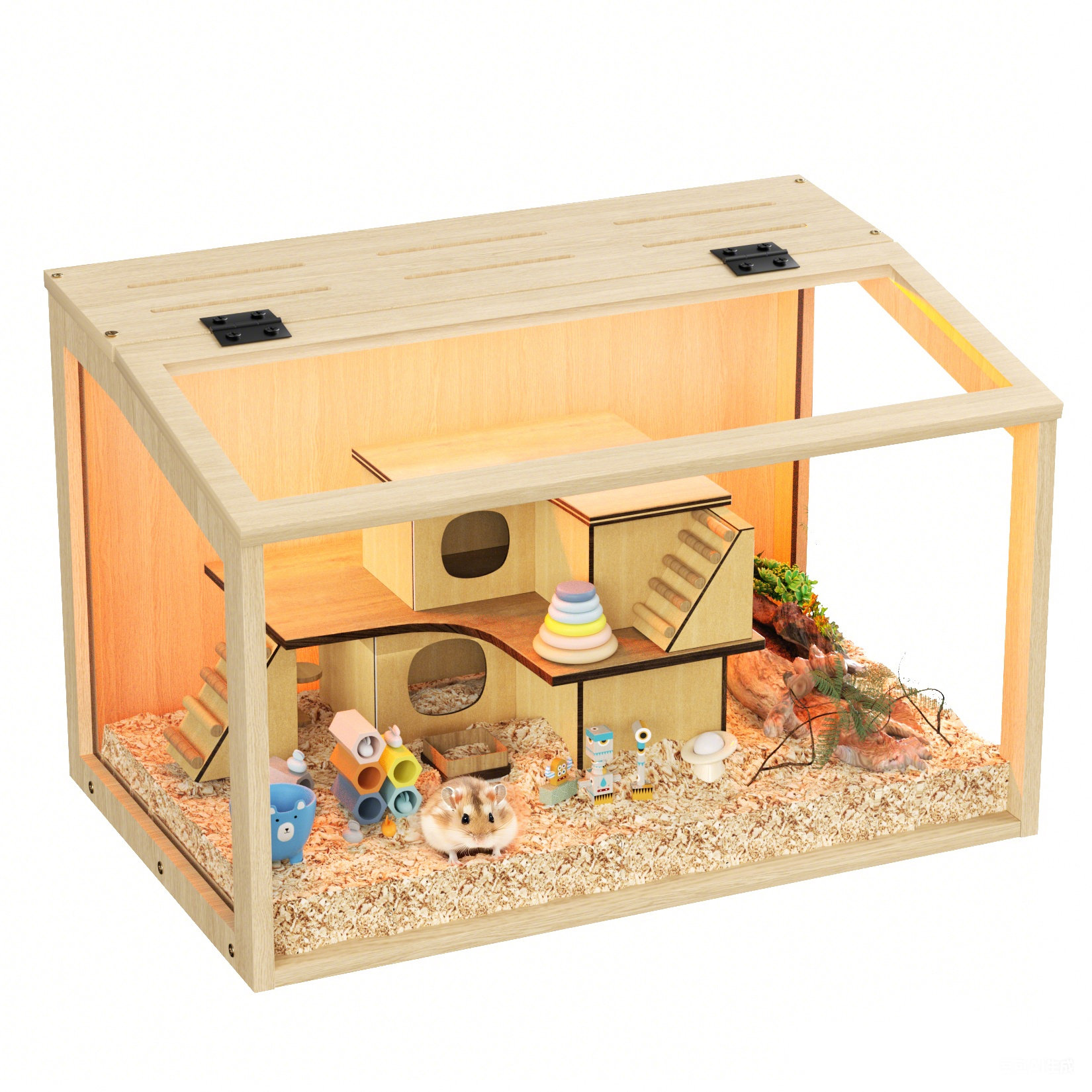 Wrought Studio™ Wooden Hamster Cage Habitat Openable Top With Chewproof ...