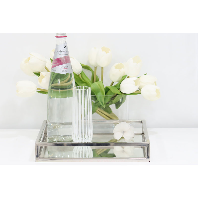 12" Silver Stainless Steel and Mirror Tray