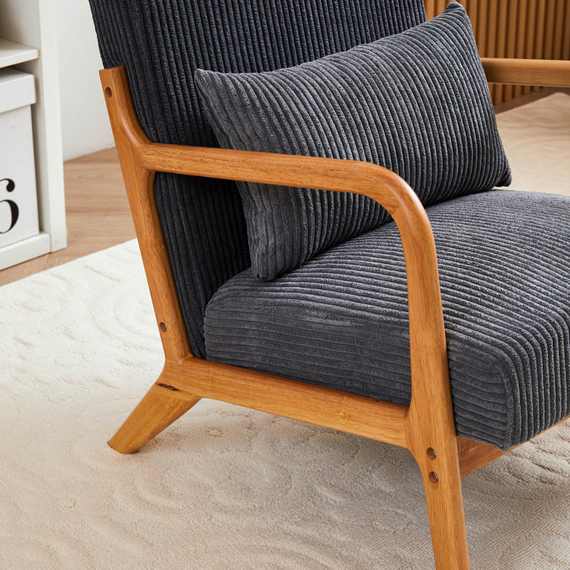Mid-Century Modern Accent Chair with Pillow, Upholstered Arm Chair, Antique Dark Gray, Natural
