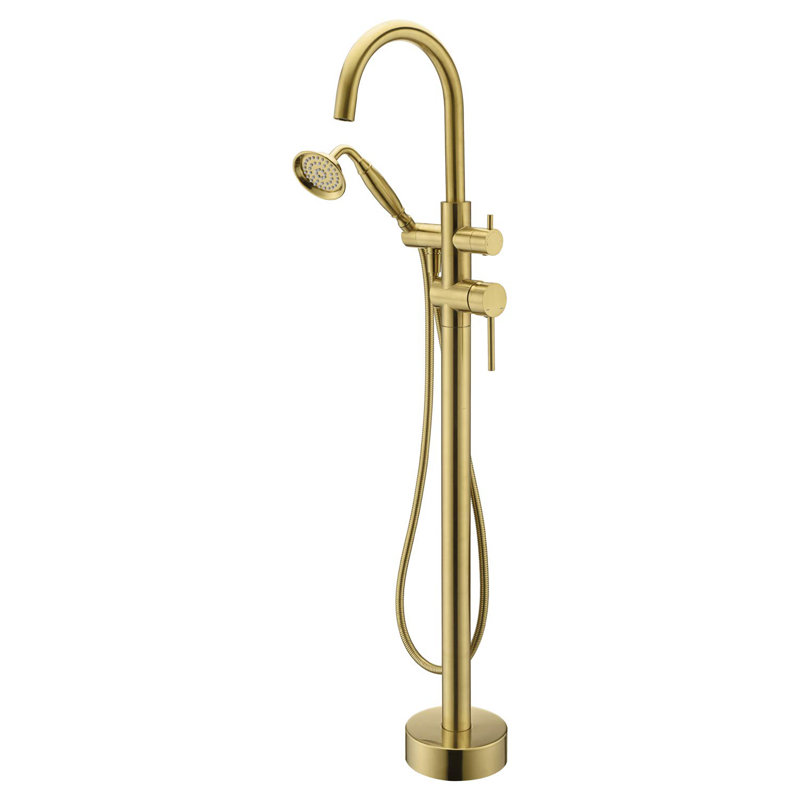 2 Handle Floor Clawfoot Tub Faucet with Diverter, Gold