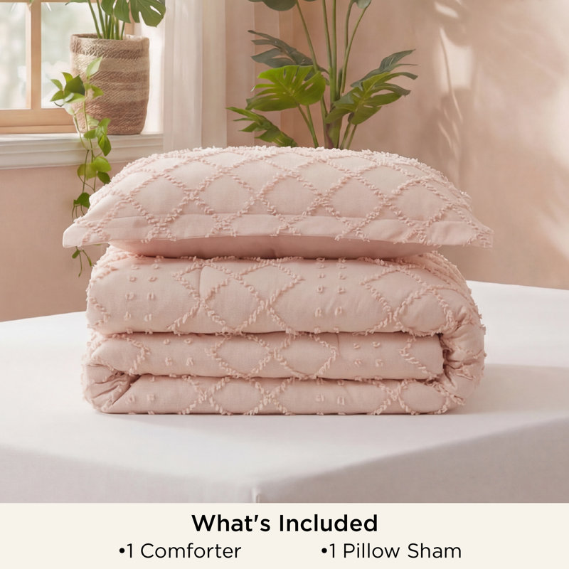 Ensemble d'édredon touffeté toutes saisons (ensemble de 3), Rose corail, Édredon pour lit simple + 1 taie décorative stan