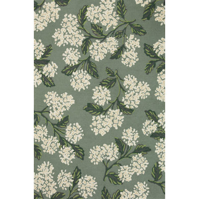  Floral Handmade Looped Wool Area Rug in Hydrangea Sage