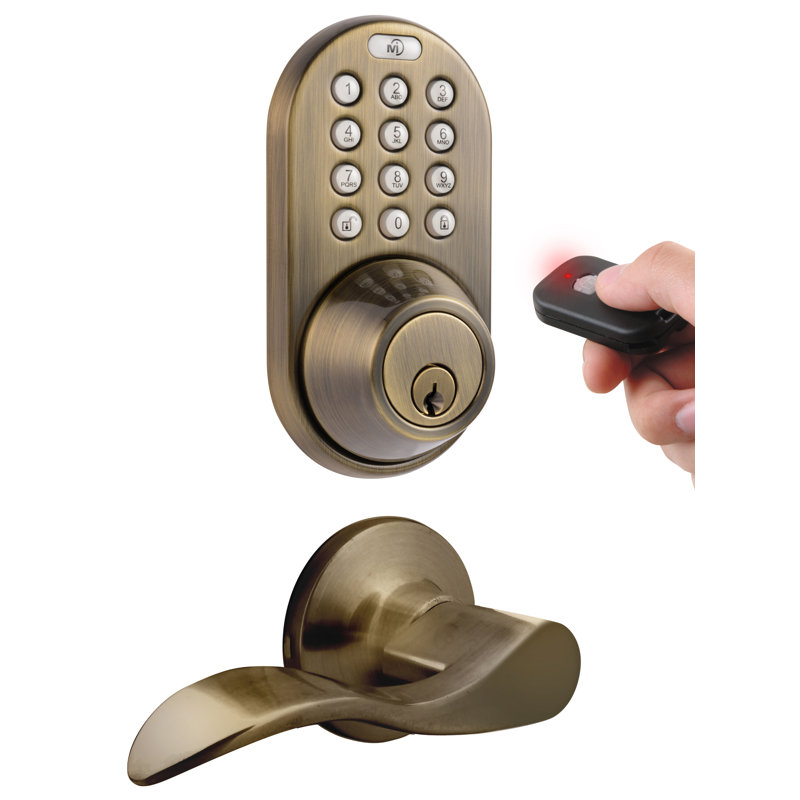 Complete Entry Lever Set with Electronic Deadbolt, Antique Brass