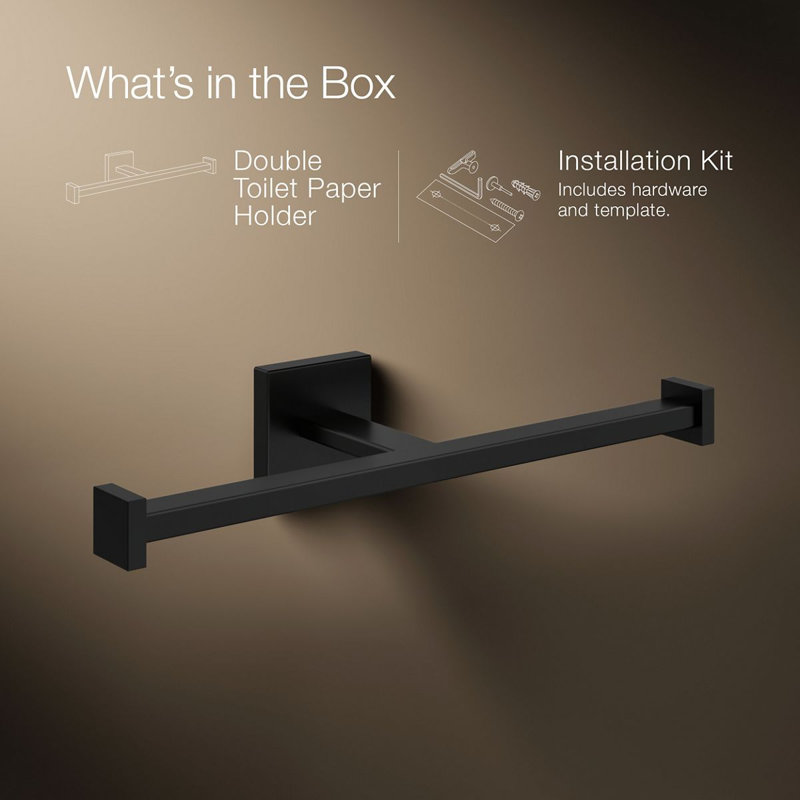Square Double Toilet Paper Holder, Matte Black
