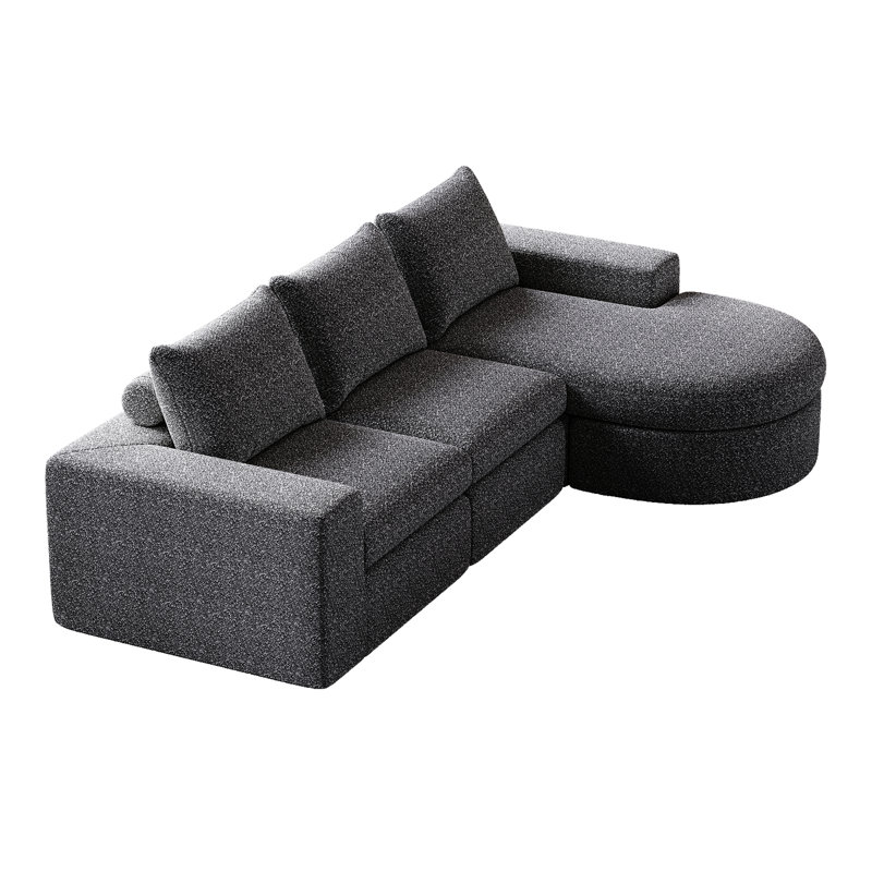 Chenille, 99 po, nuage courbé, modulaire, méridienne, 3 places, moderne, sans os, en forme de L, canapé, double coussin, éponge à haute résilience, rembourrage de la nuque rembourrée, densité de rebond lente