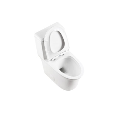 White Ceramic Toilet, 1.1/1.6 Flushing, Comfort Height 15.55 In, Soft Close Seat, & One Flush, White, And