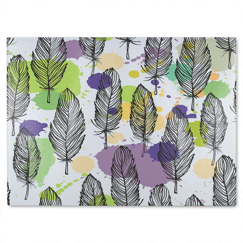 Spotted Coloured Feather Glass Chopping Board, 40cm L x 28cm W