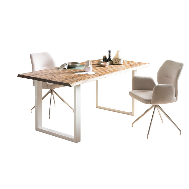 Livonia Acacia Solid Wood Top Metal Base Dining Table, H75 x L120 x D80cm, White