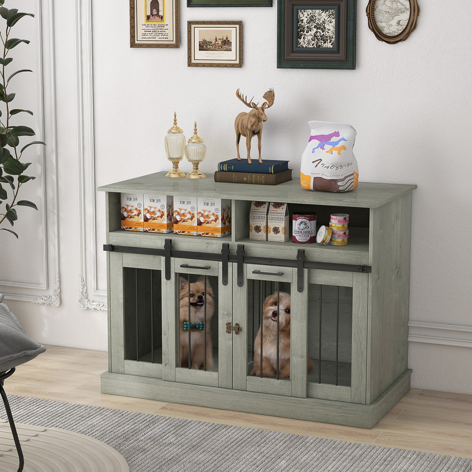 One Allium Way® Gray Dog Crate Furniture With Sliding Access, Removable ...