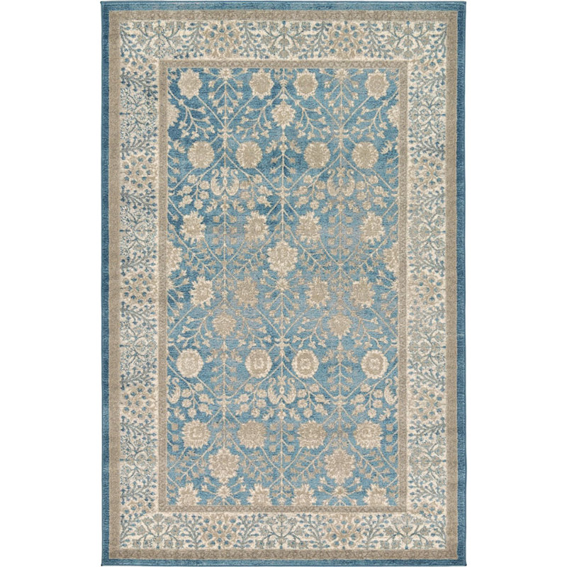 Tapis bleu à motif floral Linz, Rectangle 2 pi x 3 pi
