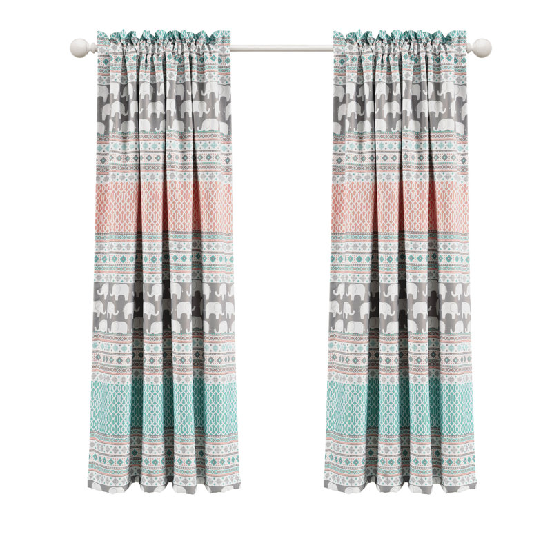Rideau occultant et isolant avec passe-tringle Elephant, Turquoise / Rose