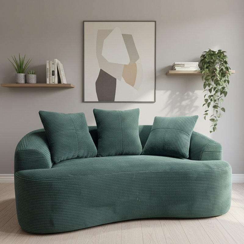 Coussins incurvés foncés à ressorts ensachés, 3 coussins décoratifs, assise moelleuse, convient aux petits espaces (170 cm).