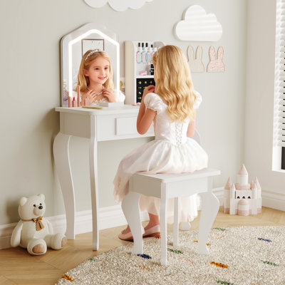 Lighted Mirror Kids Vanity Set with Stool