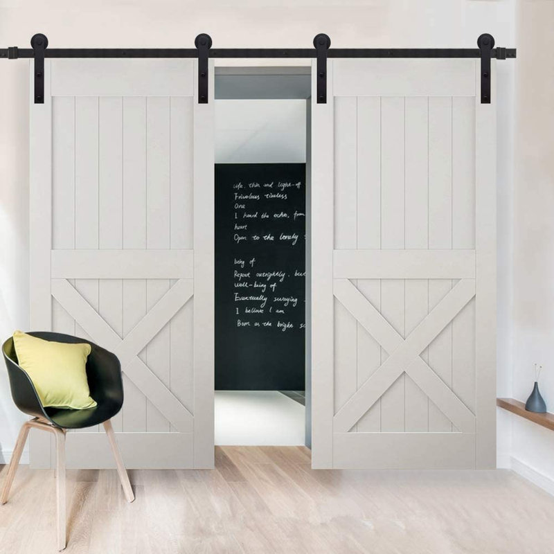 9ft Black Steel Sliding Barn Door Hardware Track Kit