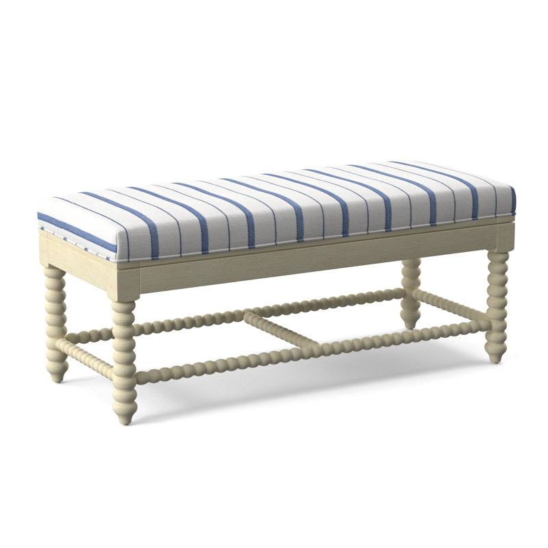 Lind Island Upholstered Bench, Sunbrella Beige Pinstripe; 6205-74, Bisque Finish