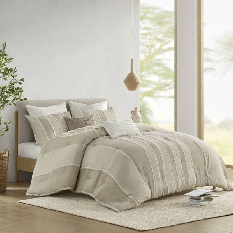 Comfortable 3-piece Striped Cotton Bedding Set, Modern Taupe Design For Home
