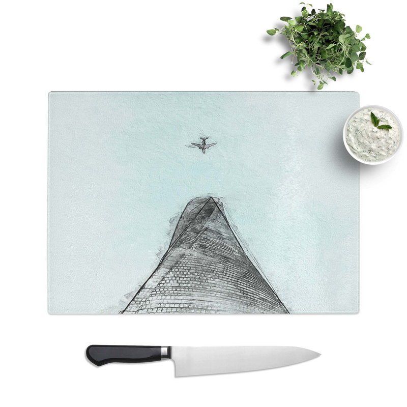 Tempered Glass Airplane Above the World Chopping Board, 28.5 cm W x 20 cm L