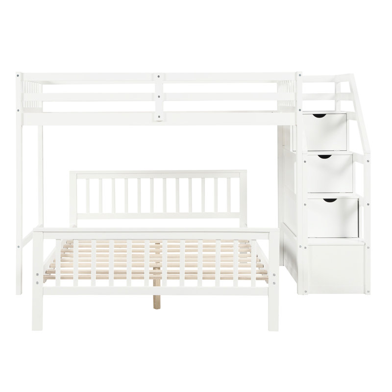 Lit mezzanine simple au-dessus d'un lit double blanc - peut accueillir plusieurs soirées pyjama avec facilité, comprend 3 grilles, des barrières de sécurité élevées et 3 lits