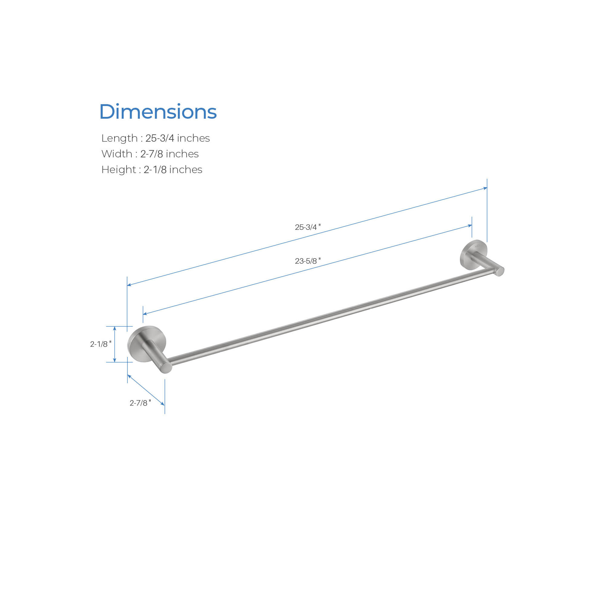 Wall Mounted Towel Bar, Brush Nickel, 2.13" H x 24" W x 2.88" D
