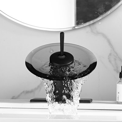 Single-handle Bathroom Faucet Glass Waterfall Spout