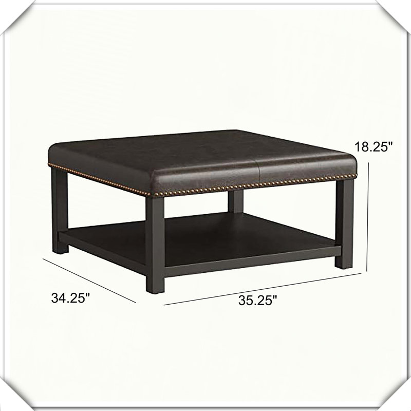 Banc de table basse en simili cuir avec repose-pieds carré en bois massif et pieds fonctionnels