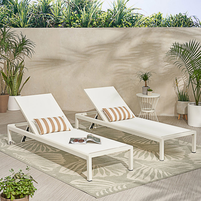 Ensemble de 2 chaises longues, 2, Blanc