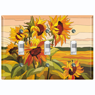 Plaque murale à 3 interrupteurs à bascule Sun Flowers Tile Mosiac Leaves