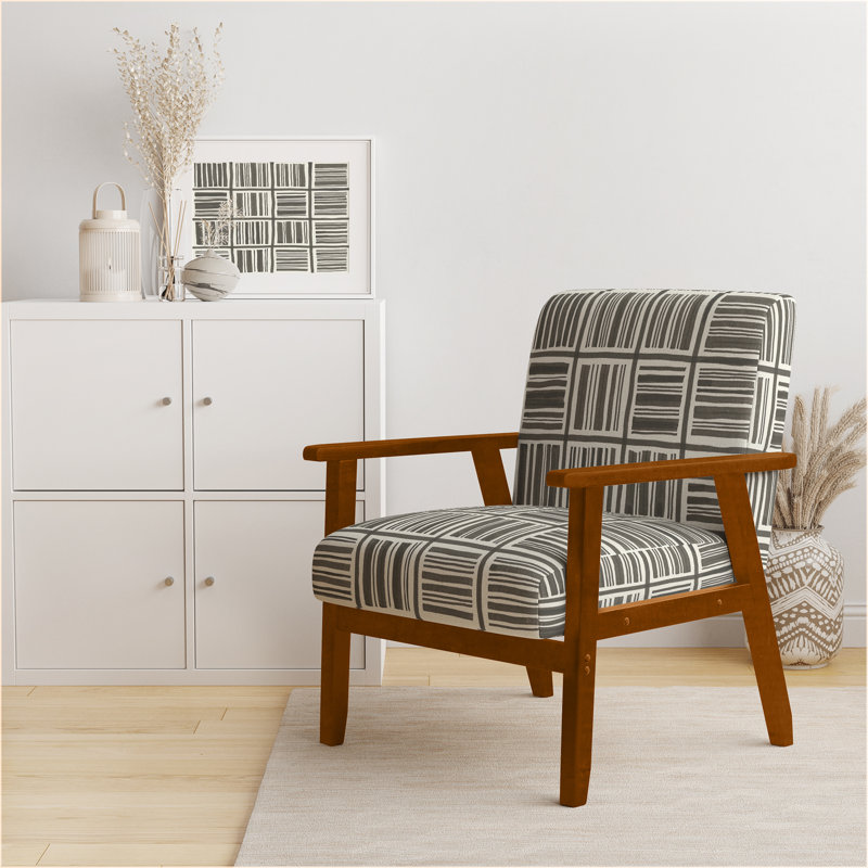 Fauteuil d'appoint rembourré Mairis - Minimalist Graphics I, Accoudoirs carrés bruns