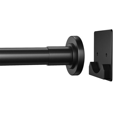 Tringle de rideau de douche à tension réglable 32-80 "avec supports adhésifs - Acier inoxydable antidérapant antidérapant sans perçage - Tringle robuste pour salle de bain et fenêtres (noir)