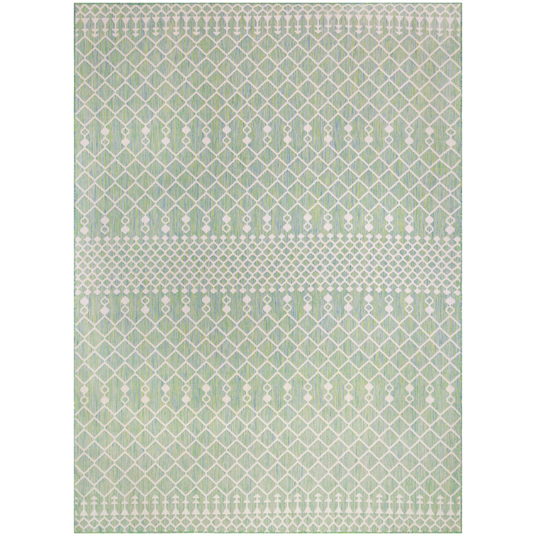 Shortridge Geometric Machine Woven Polyester/Polypropylene Indoor/Outdoor Area Rug in Blue/Green Union Rustic Rug 