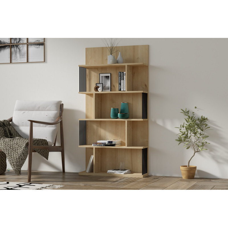 Bibliothèque Modern Sapphire, 63 x 63 x 8,6 pouces | 100% panneau de particules enduit de mélamine, épaisseur: 0,7 pouce | Conception murale, plusieurs tablettes pour un rangement supplémentaire | Élégant et fonctionnel pour la maison ou le bureau
